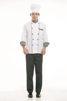 Wearing all kinds of clothing chef dietitian in front of white background