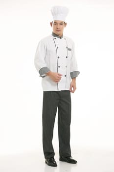 Wearing all kinds of clothing chef dietitian in front of white background