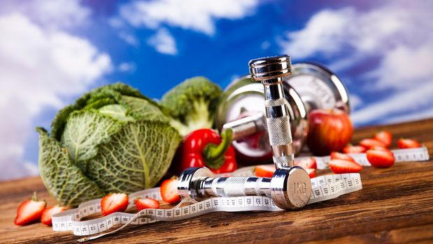 Vitamin and Fitness diet, dumbbell