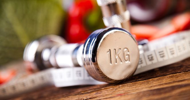 Vitamin and Fitness diet, dumbbell
