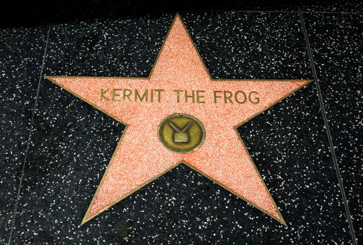 HOLLYWOOD, CA/USA - APRIL 18, 2015: Kermit the Frog star on the Hollywood walk of fame.