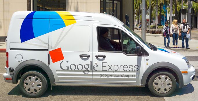 BEVERLY HILLS, CA/USA - MAY 10, 2015: Google Express delivery van. Google Express is a same-day shopping service owned by Google.