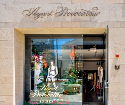 BEVERLY HILLS, CA/USA - MAY 10, 2015: Agent Provocateur retail store exterior on exclusive Rodeo Drive. Agent Provocateur is a British lingerie retailer.
