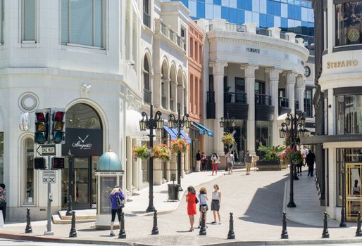 BEVERLY HILLS, CA/USA - MAY 10, 2015: Two Rodeo pedestrian mall on Rodeo Drive. Rodeo Drive is an exclusive shopping district in California.