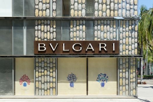 BEVERLY HILLS, CA/USA - MAY 10, 2015: Bulgari retail store exterior. Bulgari is an Italian jewelry and luxury goods brand that produces jewelry, watches, fragrances, accessories, and hotels.