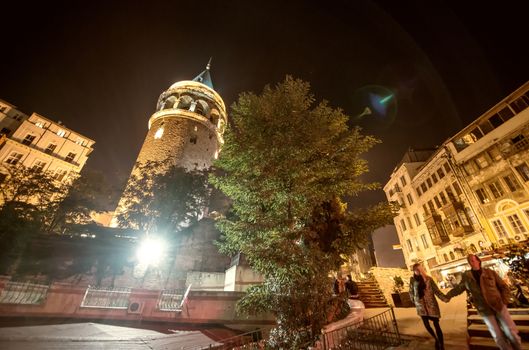 Galata Tower in Istanbul, night view.