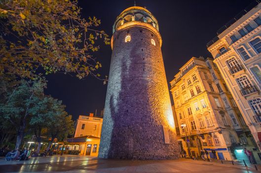 Galata Tower in Istanbul, night view.