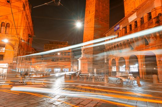 Bologna. Piazza Maggiore at night, Italy.