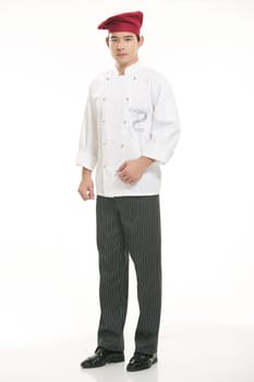Wearing all kinds of clothing chef dietitian in front of white background