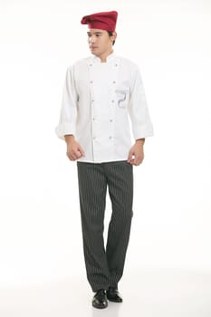 Wearing all kinds of clothing chef dietitian in front of white background