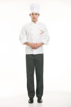 Wearing all kinds of clothing chef dietitian in front of white background