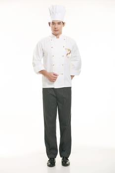 Wearing all kinds of clothing chef dietitian in front of white background