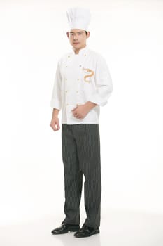 Wearing all kinds of clothing chef dietitian in front of white background