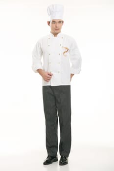 Wearing all kinds of clothing chef dietitian in front of white background