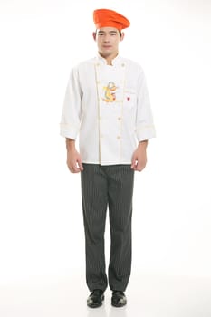 Wearing all kinds of clothing chef dietitian in front of white background