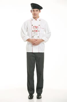 Wearing all kinds of clothing chef dietitian in front of white background