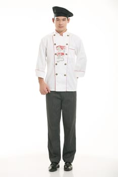 Wearing all kinds of clothing chef dietitian in front of white background