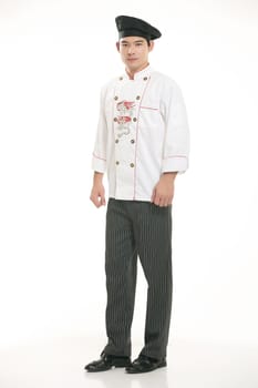 Wearing all kinds of clothing chef dietitian in front of white background