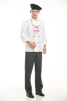 Wearing all kinds of clothing chef dietitian in front of white background