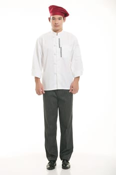 Wearing all kinds of clothing chef dietitian in front of white background
