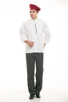 Wearing all kinds of clothing chef dietitian in front of white background