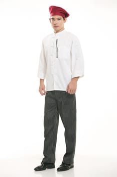 Wearing all kinds of clothing chef dietitian in front of white background