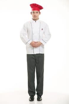 Wearing all kinds of clothing chef dietitian in front of white background