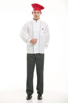 Wearing all kinds of clothing chef dietitian in front of white background