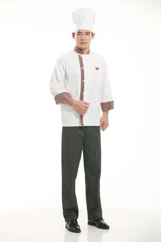 Wearing all kinds of clothing chef dietitian in front of white background