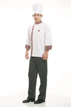 Wearing all kinds of clothing chef dietitian in front of white background