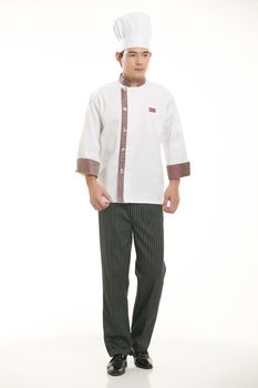 Wearing all kinds of clothing chef dietitian in front of white background