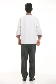 Wearing all kinds of clothing chef dietitian in front of white background