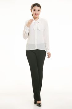 Wear all sorts of apron waiter standing in white background