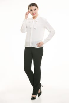 Wear all sorts of apron waiter standing in white background