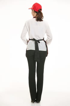 Wear all sorts of apron waiter standing in white background