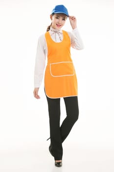 Wear all sorts of apron waiter standing in white background