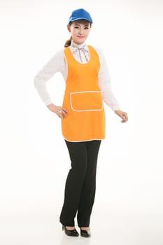 Wear all sorts of apron waiter standing in white background