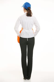 Wear all sorts of apron waiter standing in white background