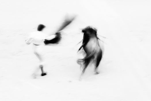 Bullfigting in bullring Las Ventas, Madrid, Spain. Artistic abstract black and white image.