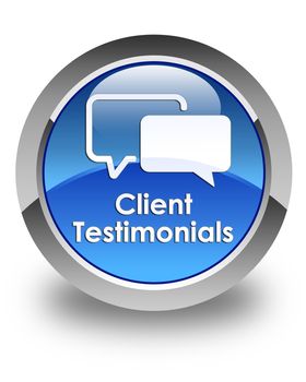 Client testimonials glossy blue round button