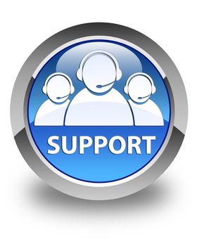 Support (customer care team icon) glossy blue round button