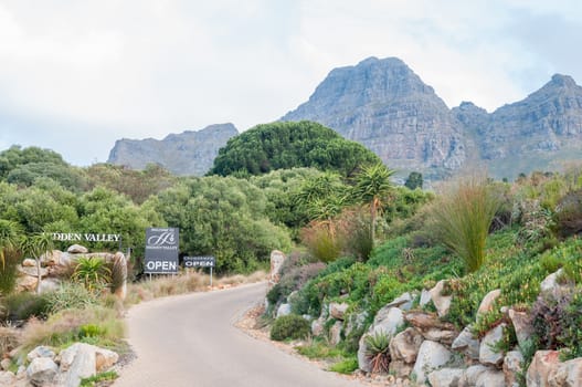 STELLENBOSCH, SOUTH AFRICA - DECEMBER 21, 2014: View of the farm Hidden Valley with the Helderberg (Clear Mountain) in the back