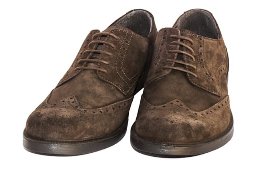 isolated brown suede shoes on the white background