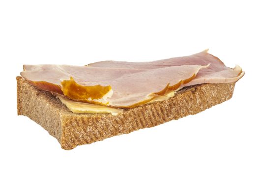 isolated homemade sandwich with butter and ham