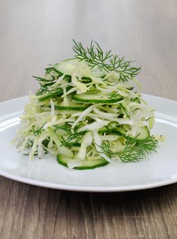 Salad  finely chopped cabbage   with cucumber and dill