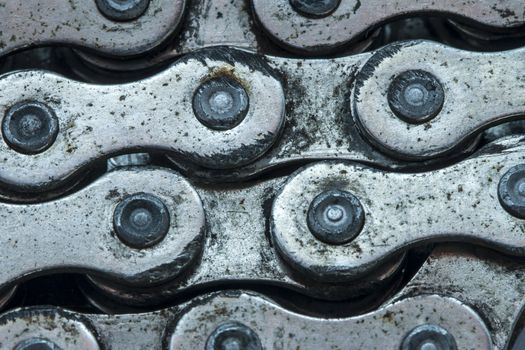 closeup of bicycle chain made from metal