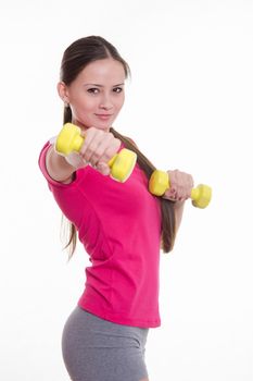 Young beautiful girl holds Europeans physical exercise