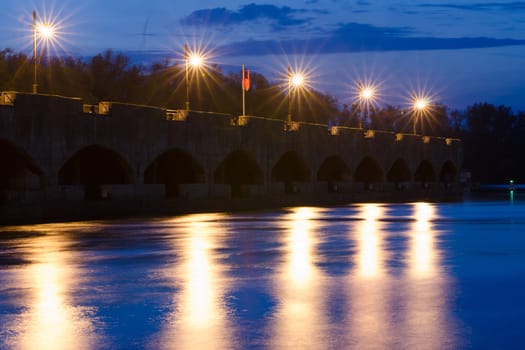 Evening view of the pier of the first lock of the Volga-Don Canal named after Lenin, Volgograd