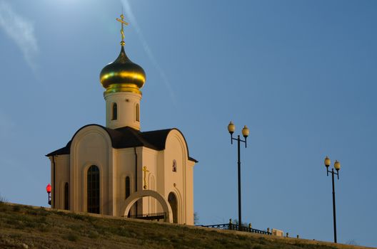 Evening view of a small church, located at the gateway of the first Volga-Don Canal, Volgograd