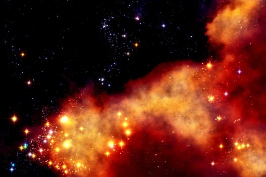 stars shine through the clouds of a old nebula